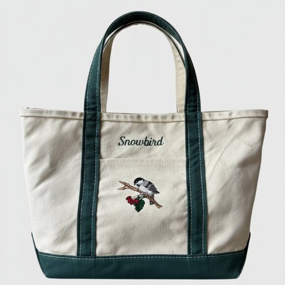 L.L. Bean Handbags - L.L. Bean Small Boat & Tote Green Chickadee Embroidered Snowbird USA Nautical